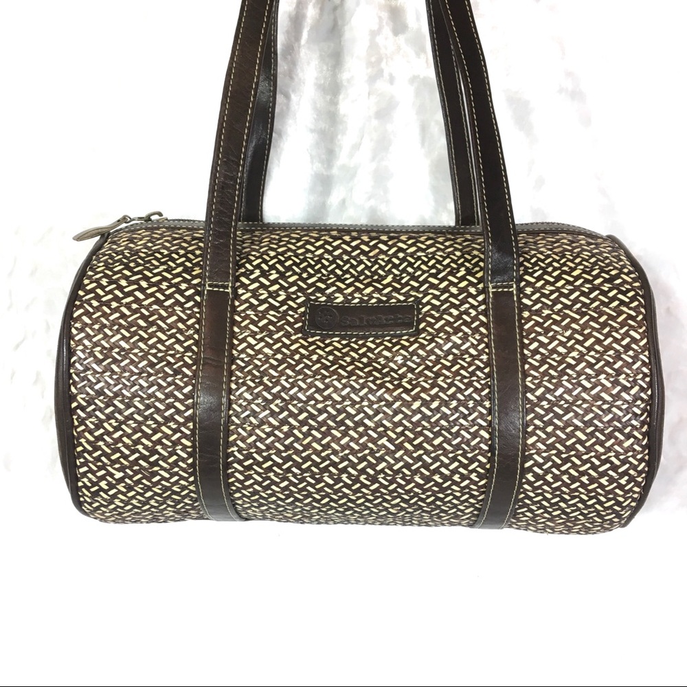 Salvarte Round Handbag Woven Straw Brown Purse